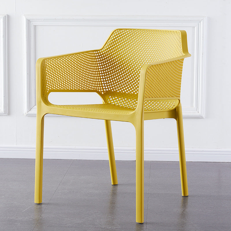 Contemporary Scandinavian Square Hollow PP Stackable Dining Chair Armrest For Dining Room