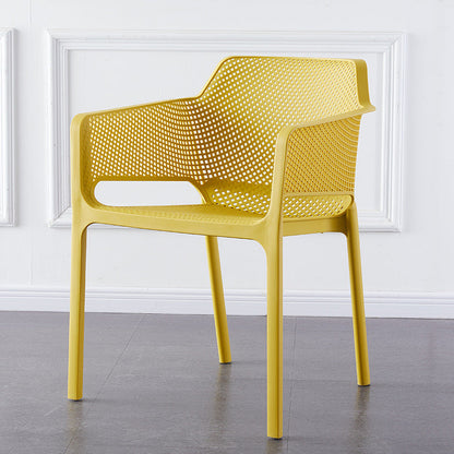 Contemporary Scandinavian Square Hollow PP Stackable Dining Chair Armrest For Dining Room