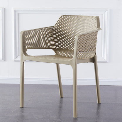 Contemporary Scandinavian Square Hollow PP Stackable Dining Chair Armrest For Dining Room