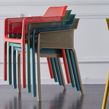 Contemporary Scandinavian Square Hollow PP Stackable Dining Chair Armrest For Dining Room