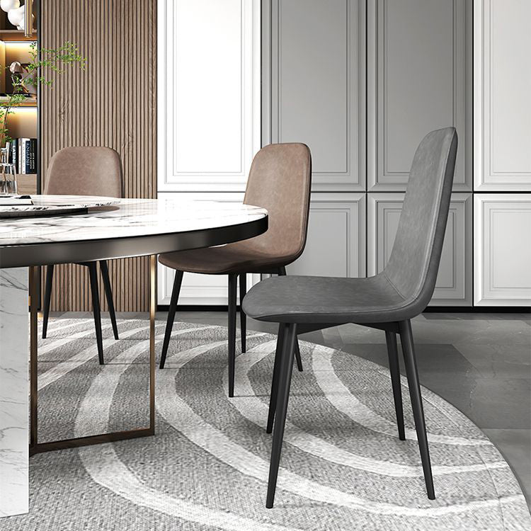 Contemporary Luxury Curved Faux Leather Iron Carbon Steel Dining Chair For Living Room