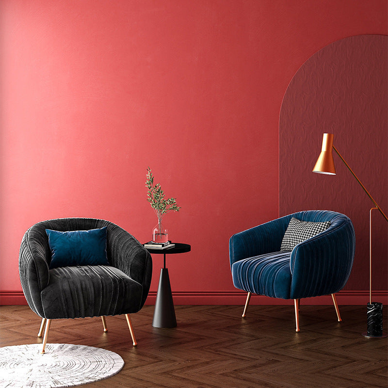 Contemporary Scandinavian Square Curved Velvet Eucalyptus Wood Iron Accent Chair Lounge Chair For Living Room