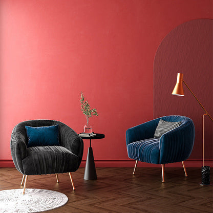 Contemporary Scandinavian Square Curved Velvet Eucalyptus Wood Iron Accent Chair Lounge Chair For Living Room