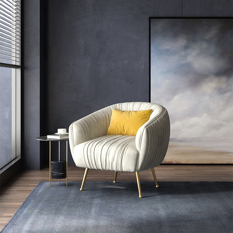 Contemporary Scandinavian Square Curved Velvet Eucalyptus Wood Iron Accent Chair Lounge Chair For Living Room