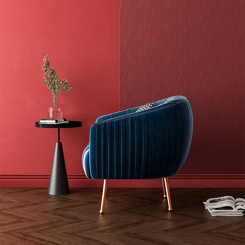 Contemporary Scandinavian Square Curved Velvet Eucalyptus Wood Iron Accent Chair Lounge Chair For Living Room