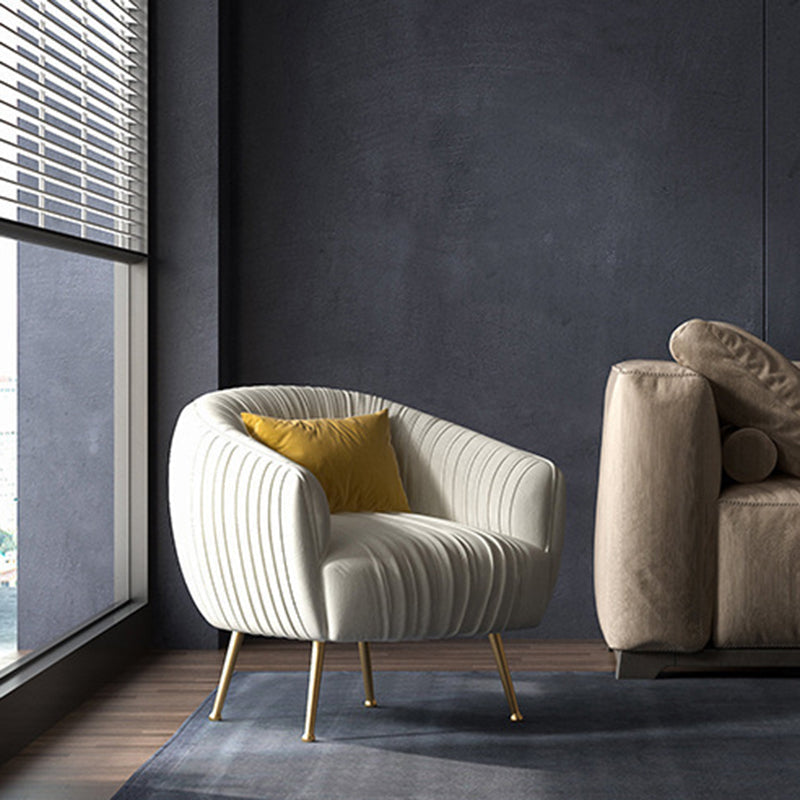 Contemporary Scandinavian Square Curved Velvet Eucalyptus Wood Iron Accent Chair Lounge Chair For Living Room