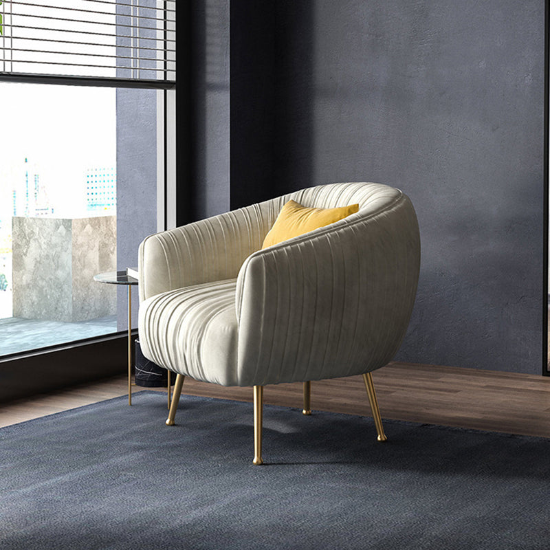 Contemporary Scandinavian Square Curved Velvet Eucalyptus Wood Iron Accent Chair Lounge Chair For Living Room