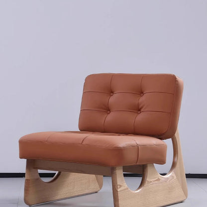 Contemporary Retro Rectangular Cushion Microfiber Leather Solid Wood Accent Chair Backrest For Living Room