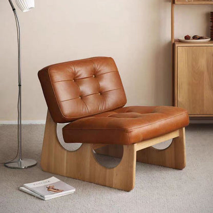 Contemporary Retro Rectangular Cushion Microfiber Leather Solid Wood Accent Chair Backrest For Living Room