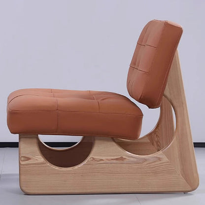 Contemporary Retro Rectangular Cushion Microfiber Leather Solid Wood Accent Chair Backrest For Living Room