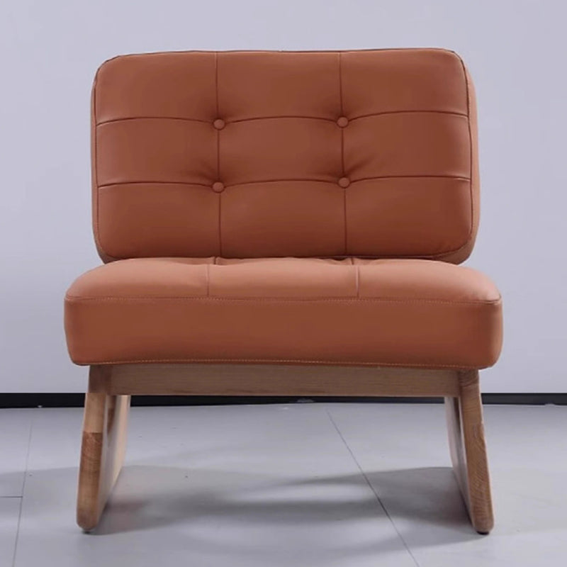 Contemporary Retro Rectangular Cushion Microfiber Leather Solid Wood Accent Chair Backrest For Living Room