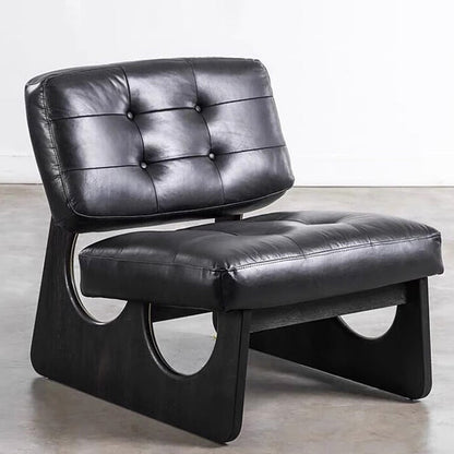Contemporary Retro Rectangular Cushion Microfiber Leather Solid Wood Accent Chair Backrest For Living Room