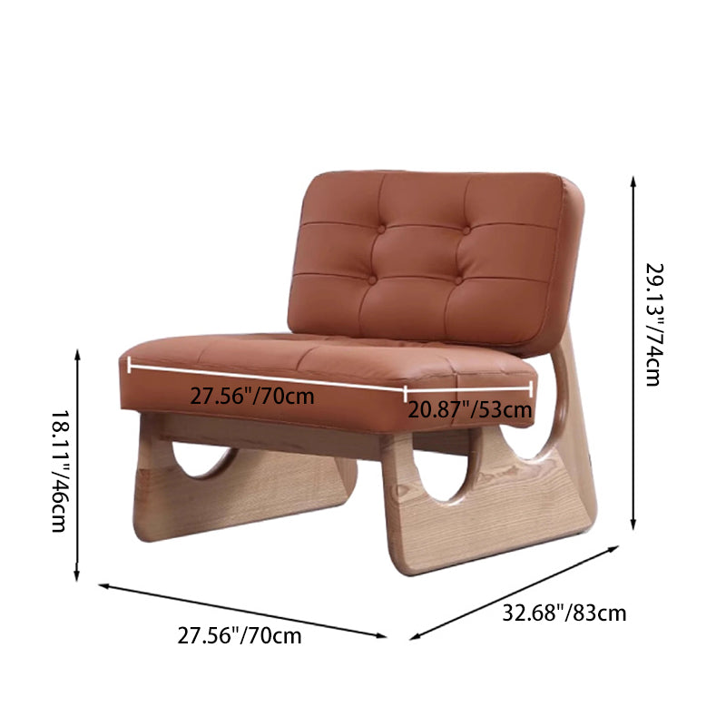 Contemporary Retro Rectangular Cushion Microfiber Leather Solid Wood Accent Chair Backrest For Living Room