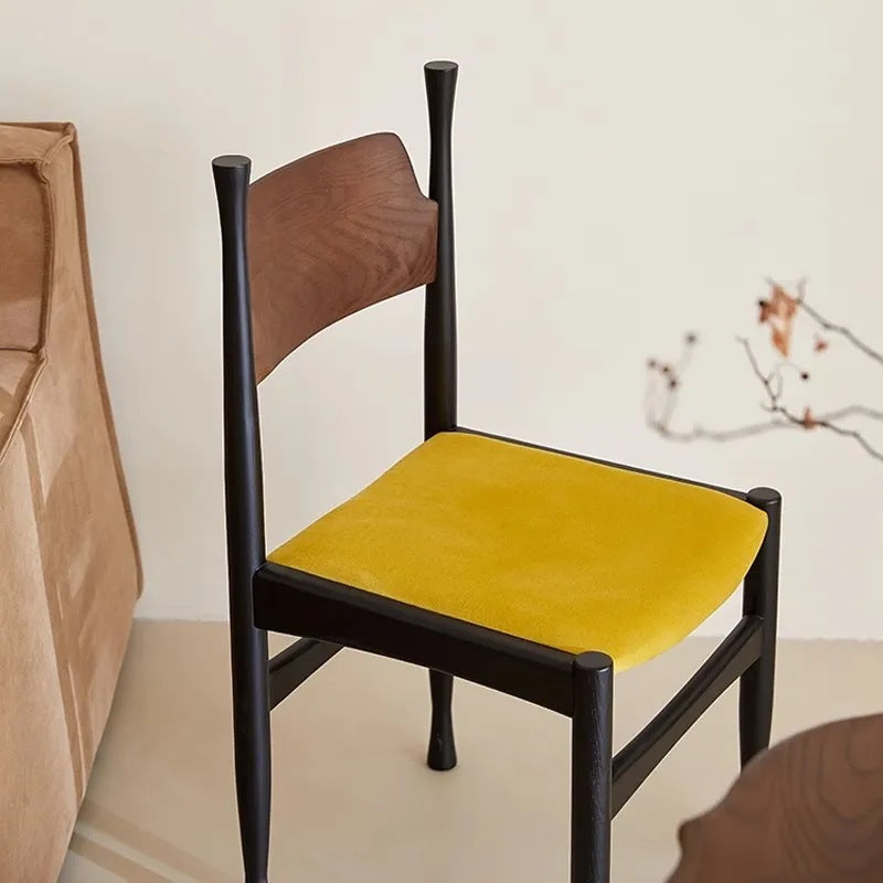 Traditional Vintage Square Rubberwood Velvet Sponge Dining Chair Backrest Armless For Living Room