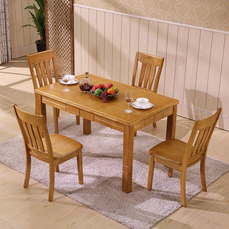 Modern Minimalist Square Rubberwood Dining Chair Backrest Armless For Living Room