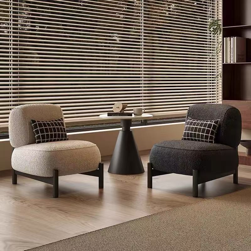 Contemporary Luxury L-Shape Sherpa Fabric Sponge Stainless Steel Pine Wood Single Person Sofa Backrest Armless for Living Room