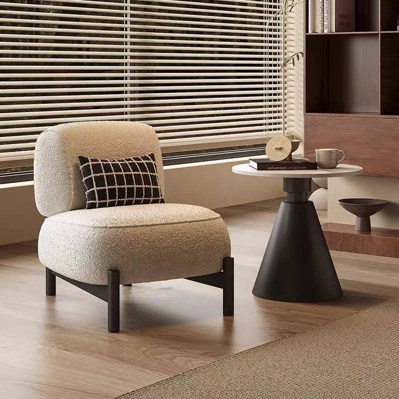 Contemporary Luxury L-Shape Sherpa Fabric Sponge Stainless Steel Pine Wood Single Person Sofa Backrest Armless for Living Room