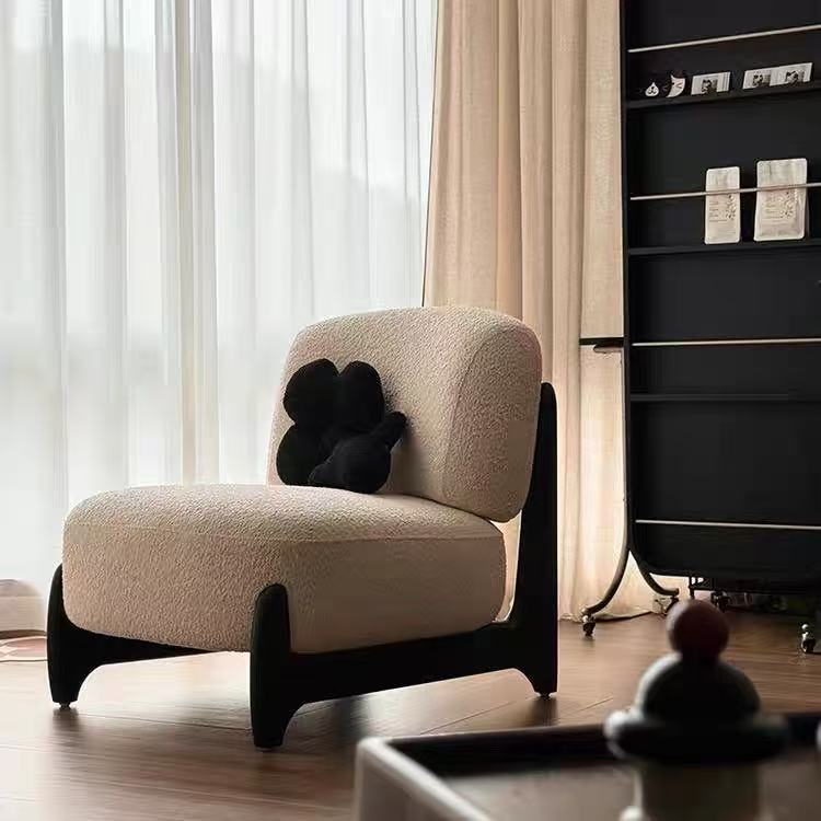 Contemporary Luxury L-Shape Sherpa Fabric Sponge Stainless Steel Pine Wood Single Person Sofa Backrest Armless for Living Room