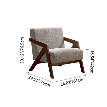 Traditional Vintage Rectangular Rubberwood Sherpa Fabric Jacquard Sponge Cotton and Linen Single Person Accent Chair Backrest Armrest For Living Room