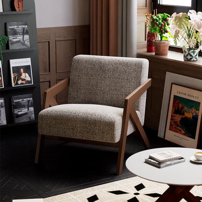 Traditional Vintage Rectangular Rubberwood Sherpa Fabric Jacquard Sponge Cotton and Linen Single Person Accent Chair Backrest Armrest For Living Room