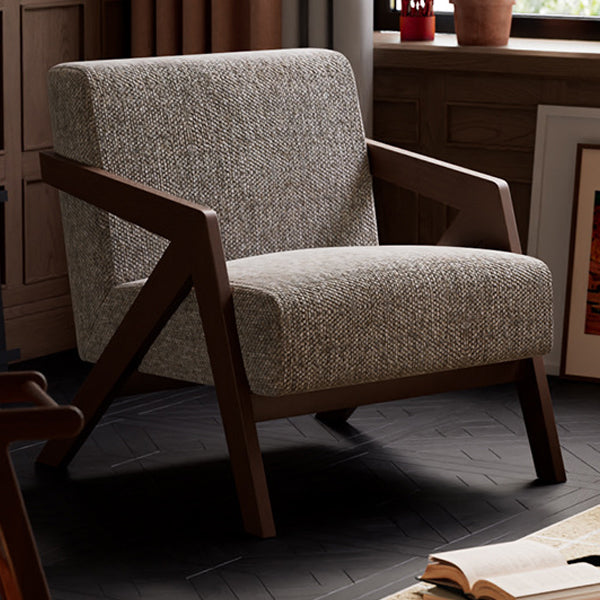 Traditional Vintage Rectangular Rubberwood Sherpa Fabric Jacquard Sponge Cotton and Linen Single Person Accent Chair Backrest Armrest For Living Room