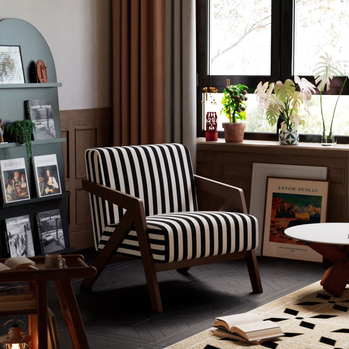 Traditional Vintage Rectangular Rubberwood Sherpa Fabric Jacquard Sponge Cotton and Linen Single Person Accent Chair Backrest Armrest For Living Room