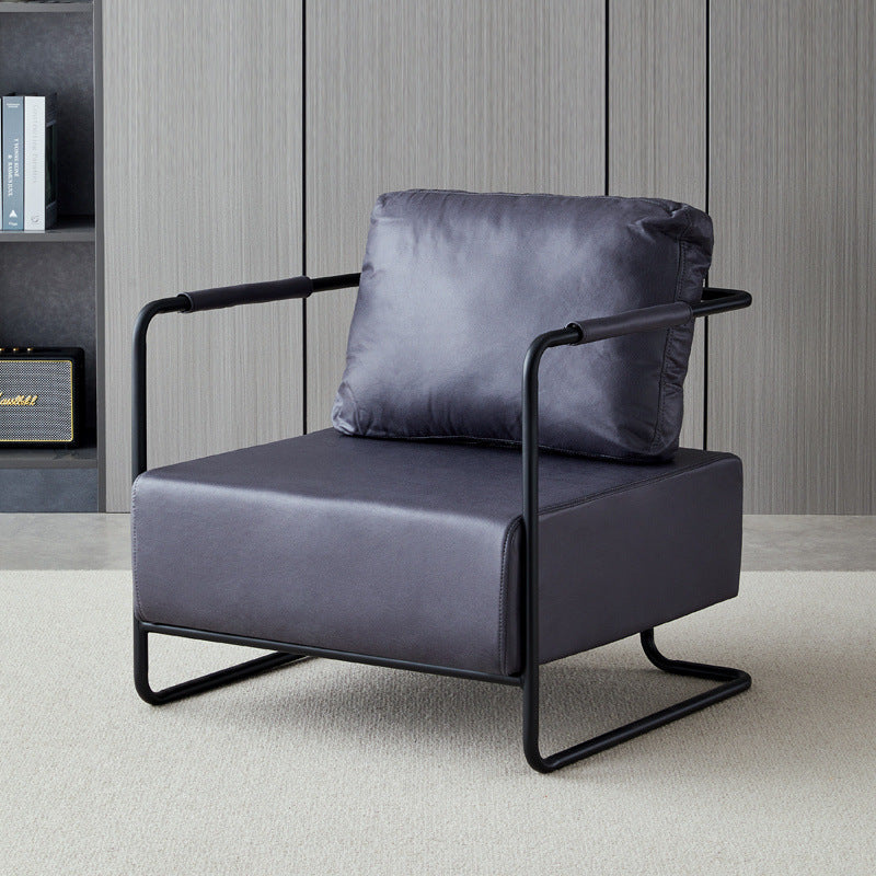 Contemporary Industrial Rectangular Carbon Steel Faux Leather Synthetic Fabric Single Person Accent Chair Backrest Armrest For Living Room