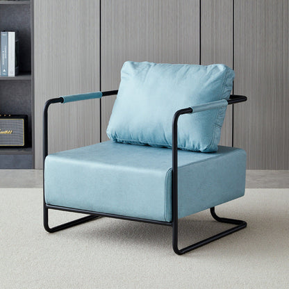 Contemporary Industrial Rectangular Carbon Steel Faux Leather Synthetic Fabric Single Person Accent Chair Backrest Armrest For Living Room