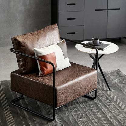 Contemporary Industrial Rectangular Carbon Steel Faux Leather Synthetic Fabric Single Person Accent Chair Backrest Armrest For Living Room