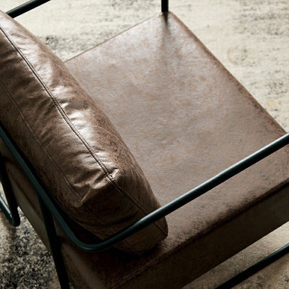 Contemporary Industrial Rectangular Carbon Steel Faux Leather Synthetic Fabric Single Person Accent Chair Backrest Armrest For Living Room