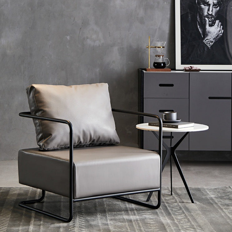Contemporary Industrial Rectangular Carbon Steel Faux Leather Synthetic Fabric Single Person Accent Chair Backrest Armrest For Living Room