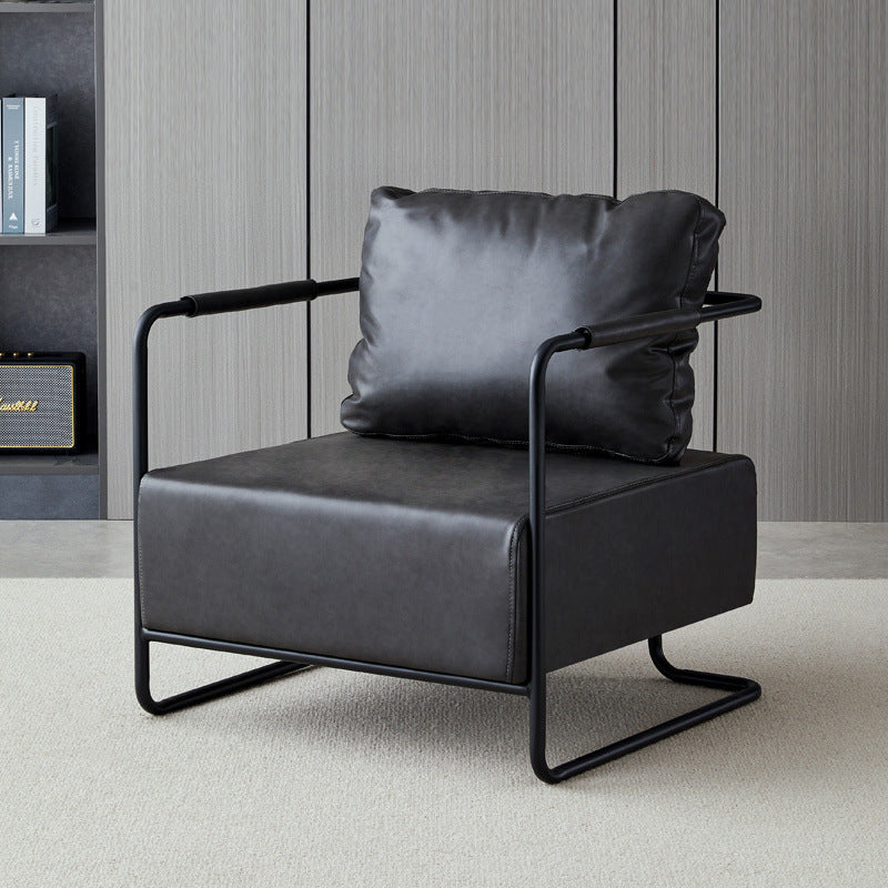 Contemporary Industrial Rectangular Carbon Steel Faux Leather Synthetic Fabric Single Person Accent Chair Backrest Armrest For Living Room