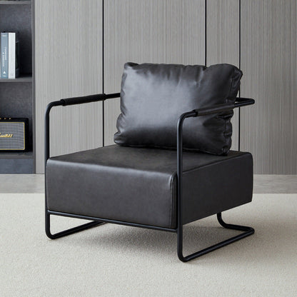 Contemporary Industrial Rectangular Carbon Steel Faux Leather Synthetic Fabric Single Person Accent Chair Backrest Armrest For Living Room