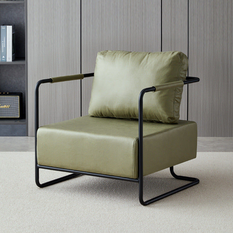 Contemporary Industrial Rectangular Carbon Steel Faux Leather Synthetic Fabric Single Person Accent Chair Backrest Armrest For Living Room