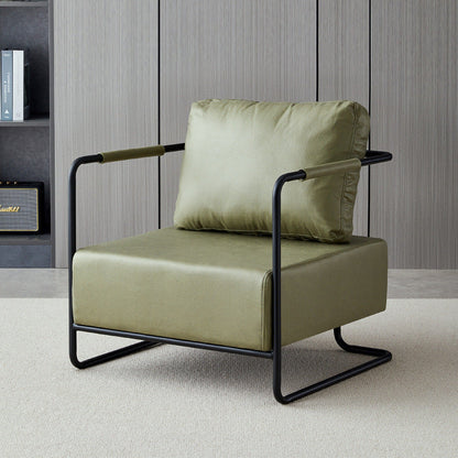 Contemporary Industrial Rectangular Carbon Steel Faux Leather Synthetic Fabric Single Person Accent Chair Backrest Armrest For Living Room