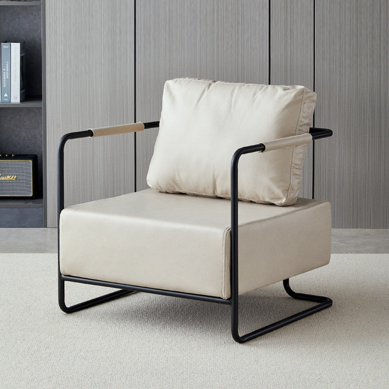 Contemporary Industrial Rectangular Carbon Steel Faux Leather Synthetic Fabric Single Person Accent Chair Backrest Armrest For Living Room