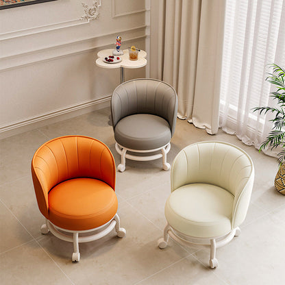 Modern Minimalist Round Iron PU Leather Sponge Movable Low Stool Backrest Armless For Living Room