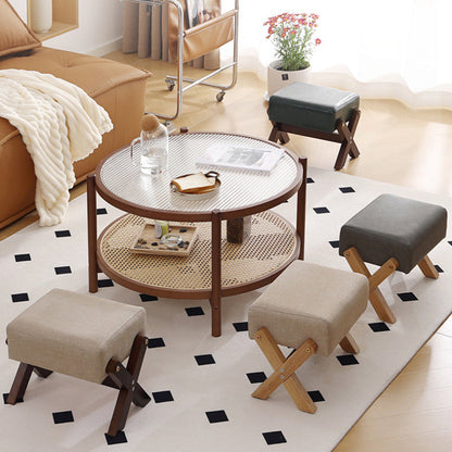 Modern Minimalist Rectangular Rubberwood Sponge Fabric PU Leather Footstool Armless Backless For Living Room