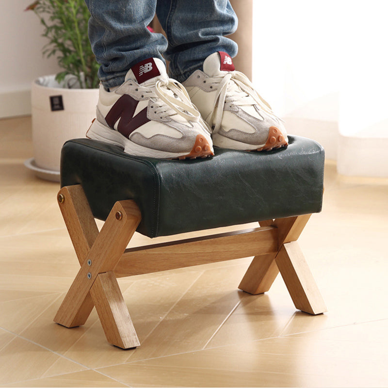 Modern Minimalist Rectangular Rubberwood Sponge Fabric PU Leather Footstool Armless Backless For Living Room