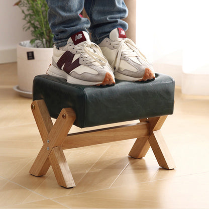 Modern Minimalist Rectangular Rubberwood Sponge Fabric PU Leather Footstool Armless Backless For Living Room
