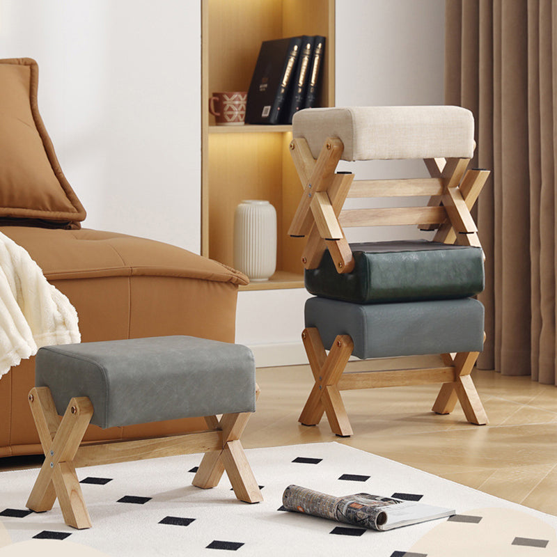 Modern Minimalist Rectangular Rubberwood Sponge Fabric PU Leather Footstool Armless Backless For Living Room