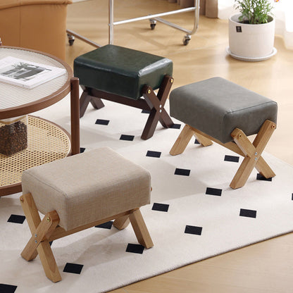 Modern Minimalist Rectangular Rubberwood Sponge Fabric PU Leather Footstool Armless Backless For Living Room