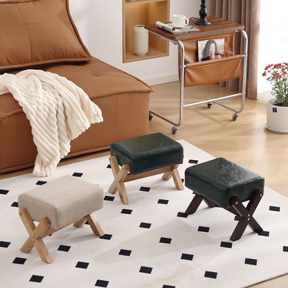 Modern Minimalist Rectangular Rubberwood Sponge Fabric PU Leather Footstool Armless Backless For Living Room