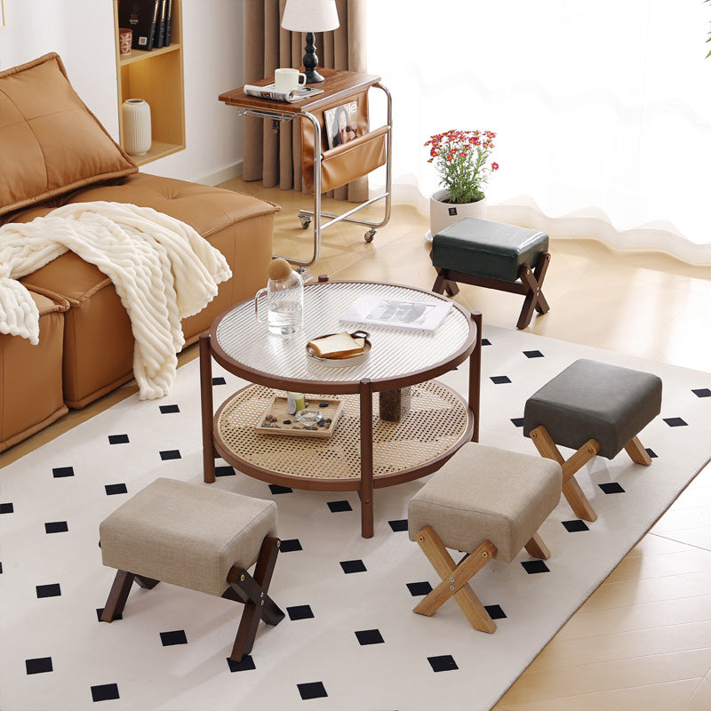 Modern Minimalist Rectangular Rubberwood Sponge Fabric PU Leather Footstool Armless Backless For Living Room