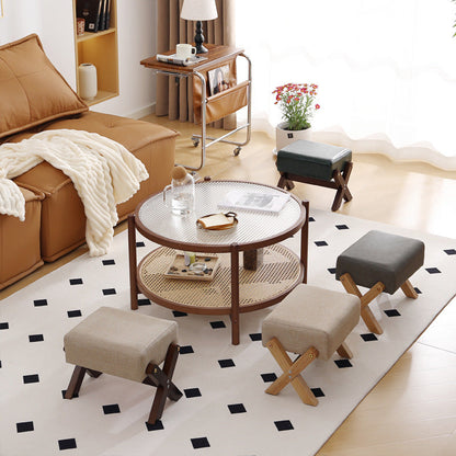 Modern Minimalist Rectangular Rubberwood Sponge Fabric PU Leather Footstool Armless Backless For Living Room