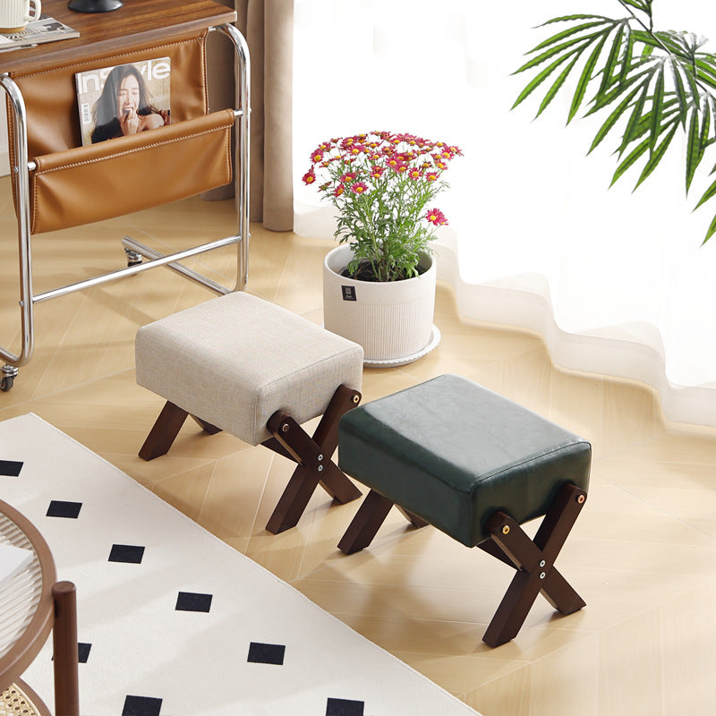 Modern Minimalist Rectangular Rubberwood Sponge Fabric PU Leather Footstool Armless Backless For Living Room