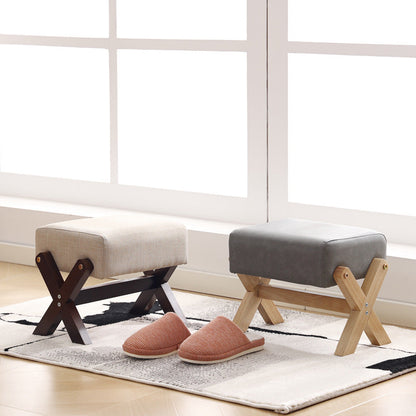 Modern Minimalist Rectangular Rubberwood Sponge Fabric PU Leather Footstool Armless Backless For Living Room