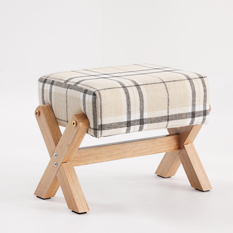 Modern Minimalist Rectangular Rubberwood Sponge Fabric PU Leather Footstool Armless Backless For Living Room
