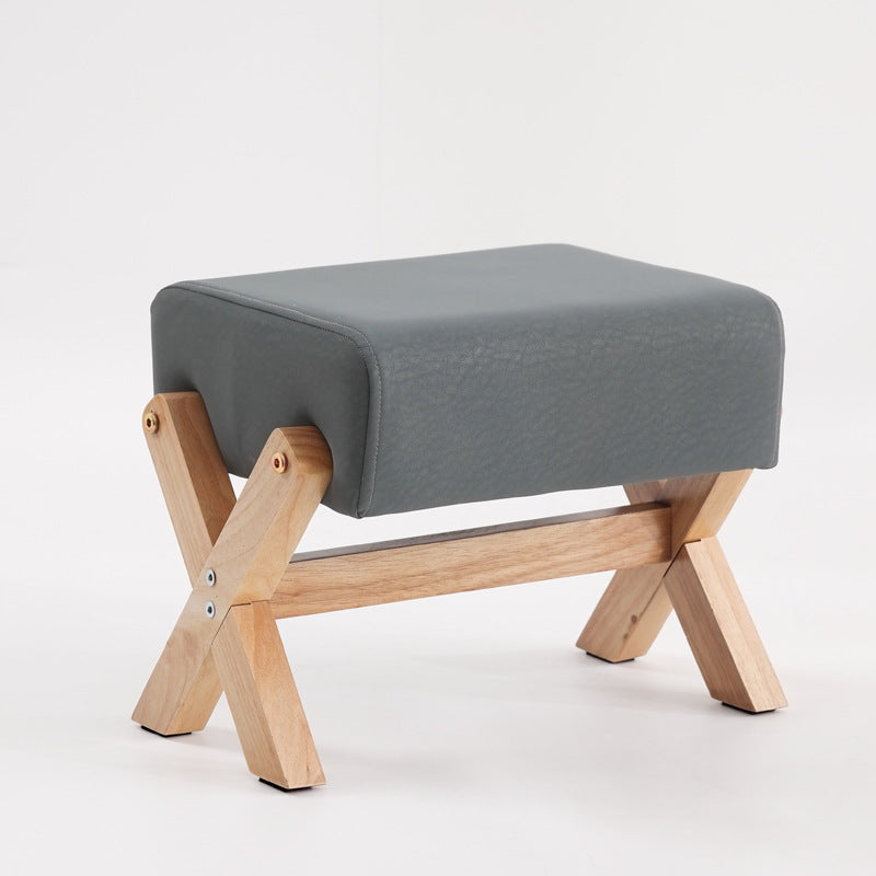 Modern Minimalist Rectangular Rubberwood Sponge Fabric PU Leather Footstool Armless Backless For Living Room