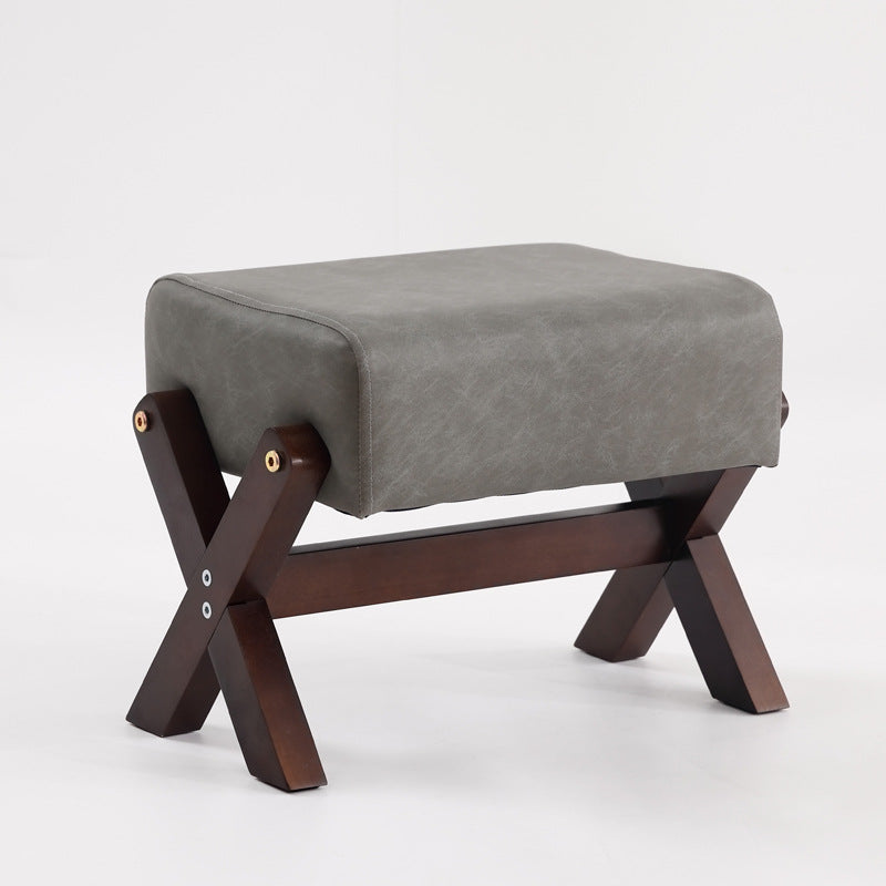 Modern Minimalist Rectangular Rubberwood Sponge Fabric PU Leather Footstool Armless Backless For Living Room